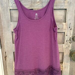 Purple Sleeveless Top with Lace Hem
